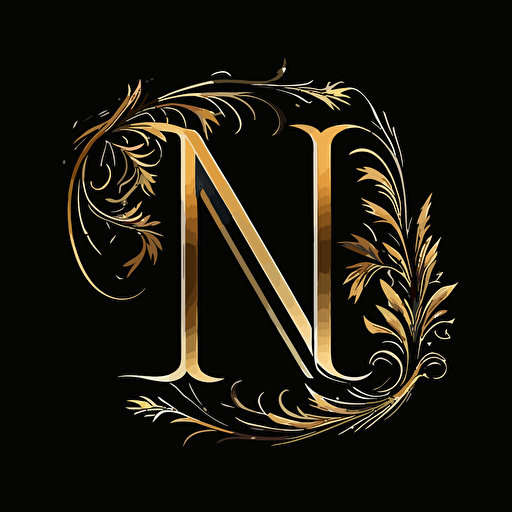 monogram, logo, gold colour, black background, vector style, simple, illustration, letters N and H