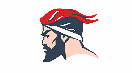 flat linear logo muscle bust man in vectorial with red bandana on the head floating with the wind white background