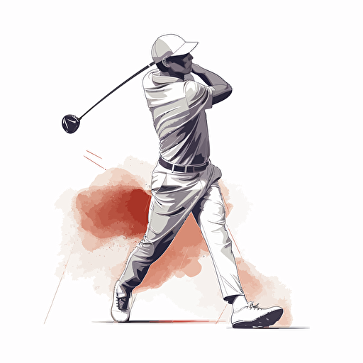 modern pro golfer with a powerful drive in a modern vector style on white background