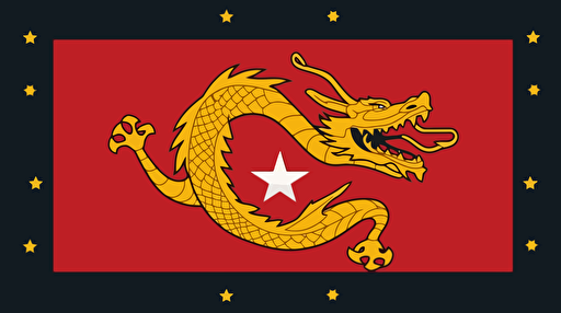 space-themed red and gold dragon flag with chinese stars, futuristic and minimalistic government flag design, vector emblem