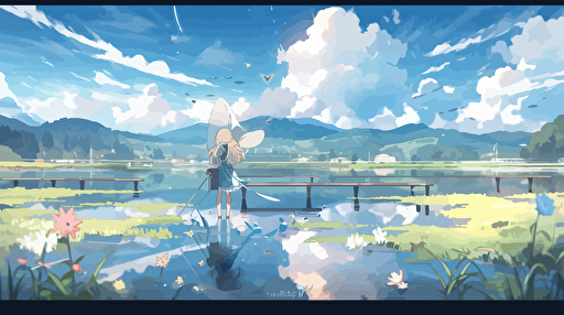 2d vector illustration flower and lake