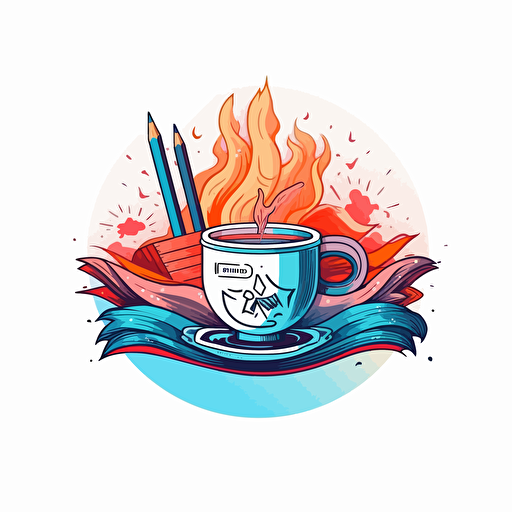 Circular vector logo design for "Morning Pages" creative challenge, featuring elements representing brain dumps, creatives writing three pages first thing in the morning in a stream-of-consciousness style, with a fresh and inspiring look