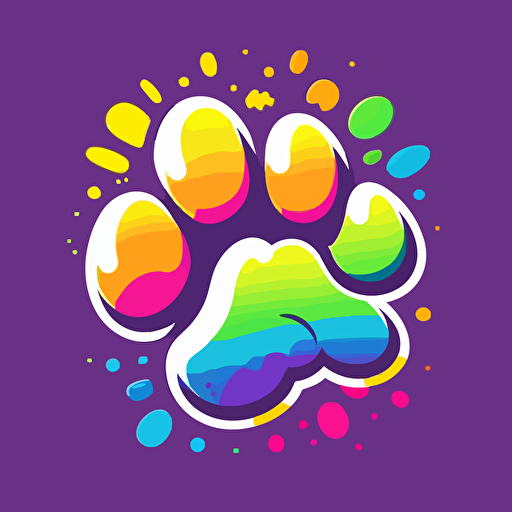 logo design, flat 2d vector logo of a paw print,rainbow colors, 80s, lisa-frank-inspired