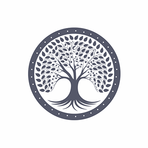 a circular symbol logo, abstract, tree, seeds, vector, white background, simple, no shading detail