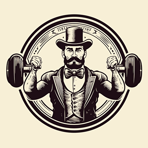 vector logo style, victorian man lifting a barbell over his head