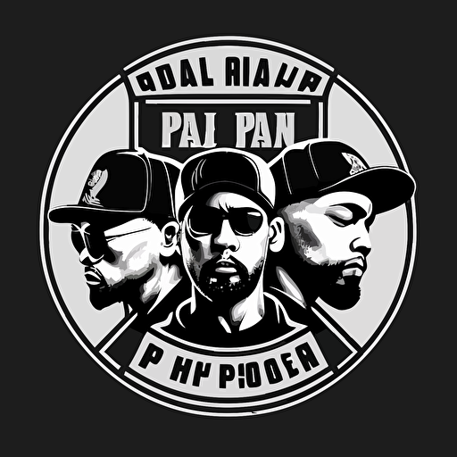 a vector style logo based on the hip-hop band House of Pain, black and white, simple