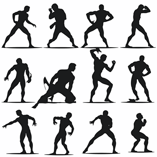 Vector set black silhouettes athlete wrestler in wrestling duel fight greco roman wrestling martial art