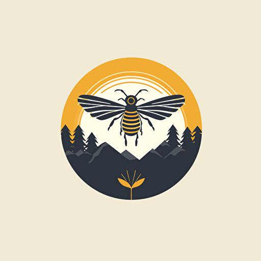 vector minimal logo of bee, mountain around, artistic, simple, modern