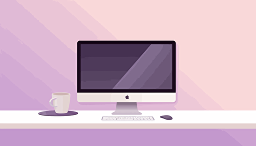 vector illustration of an imac sitting on a desk, sparse and simple, lavendar gradient background
