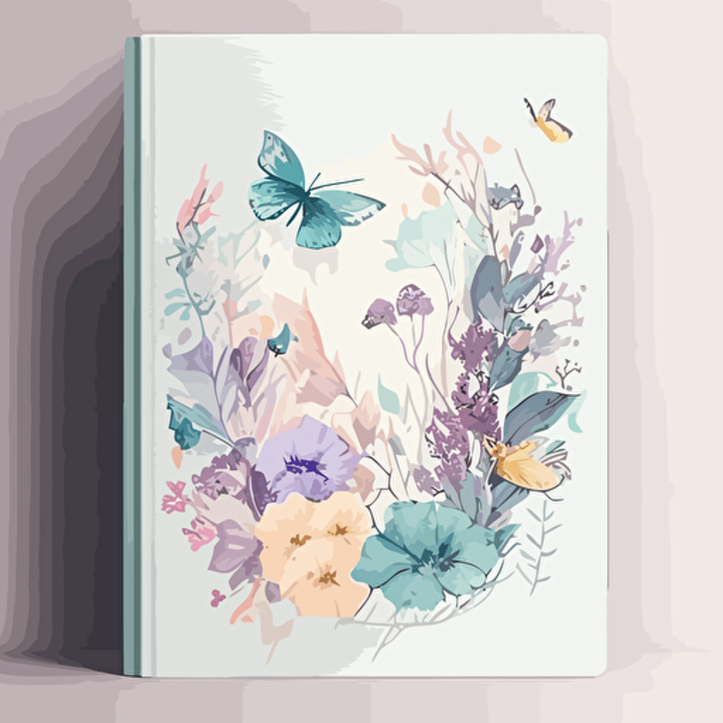 watercolor vector art, pastel abstract, cozy Cottagecore books flowers butterflies, joyful, watercolor, butterfly, garden, flowers