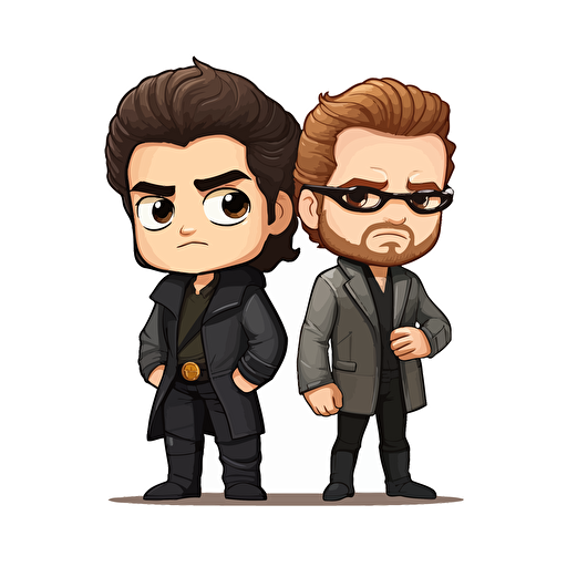 Richard Madden and Froy Gutierrez, adorable chibis, clean, vector based, white background