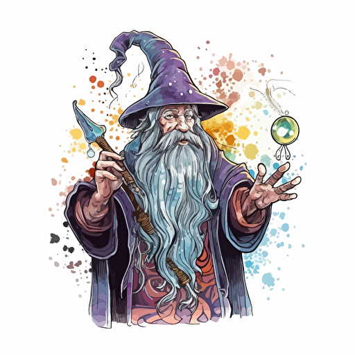 cool wizard, detailed, cartoon style, 2d watercolor clipart vector, creative and imaginative, hd, white background