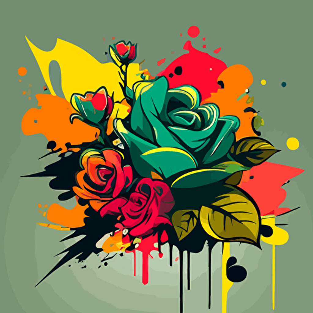 funny picture of roses for graffiti app, graffiti style, vector