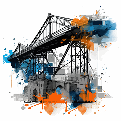 a vector image of building a bridge to connect communities, blue and orange and dark gray, graffiti style