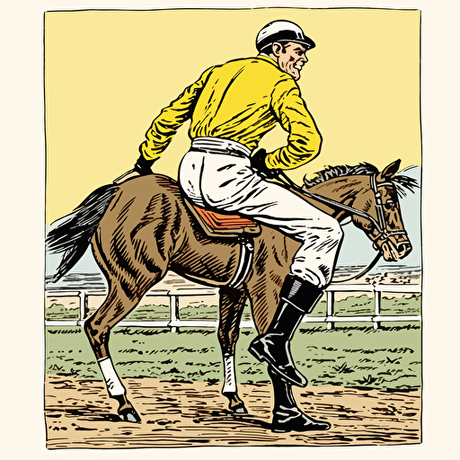 very funny Kentucky derby jockey pants down while he's riding his horse, vector,