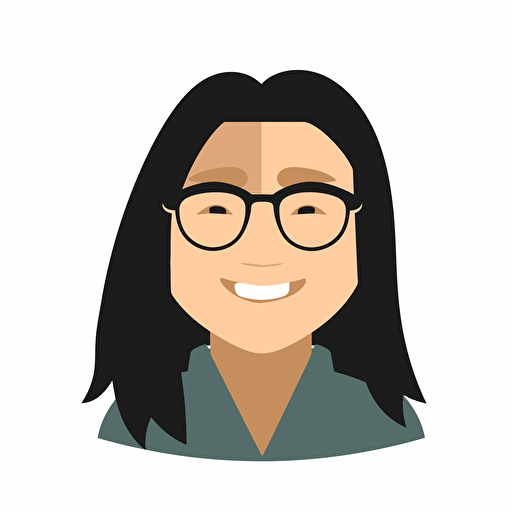 chinese man with glasses, side face, smile, middle long hair, logo, vector, simple, flat, lowdetail, smooth, plain, minimal, straight deign,white background, Rob Janoff style