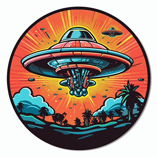A ufo sticker, graffiti art, hip hop style, 2d, vector art