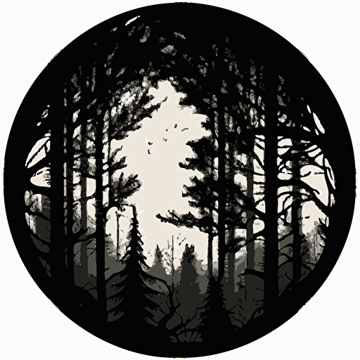 forest, monotone, single layer, no shadows, #000000, 700mm diameter perfect circle, black outer border, vector art