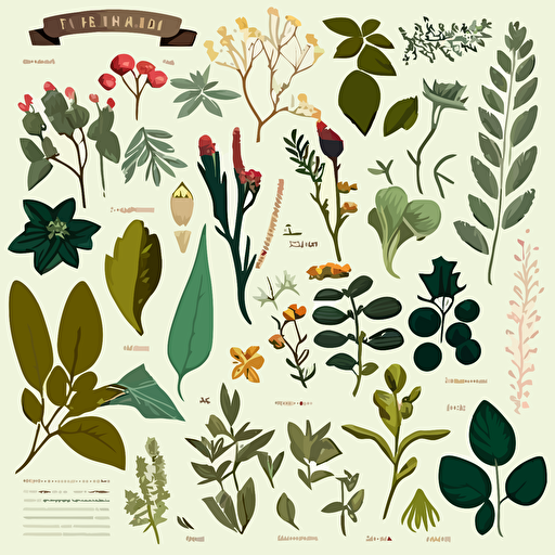 VECTOR ELEMENTS FOR BOTANICAL ILLUSTRATION, FLAT