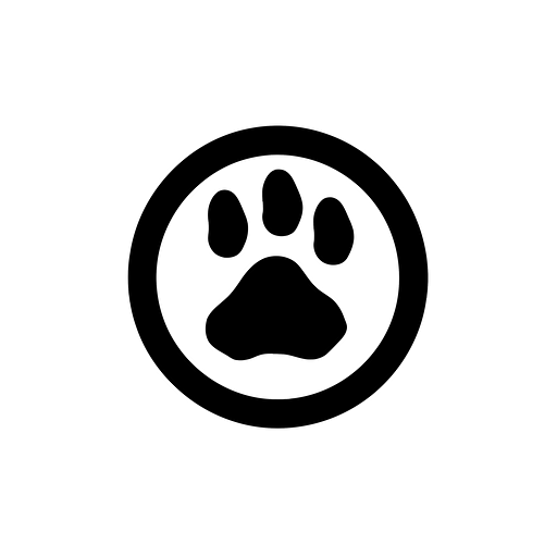 wisdom dog footprint illustration, rounded, no sharp edges, minimal, outline strokes only, black and white, logo, vector, minimallistic, white background