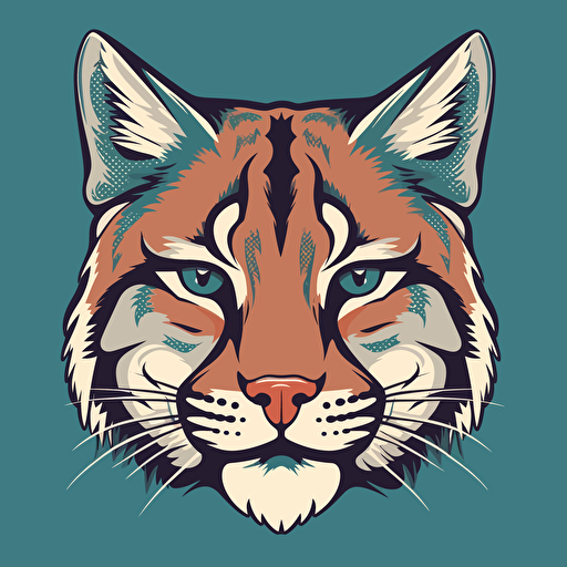 A bobcat face 3/4 View, 3 color vector illustration, In the style of michael craig-martin, logo