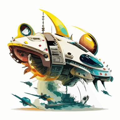 UFO ship, Cyber punk style, Classic UFO, Vector, white background