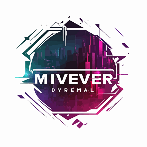 2D vector logo metaverse in minimalism cyberpunk style. Background white