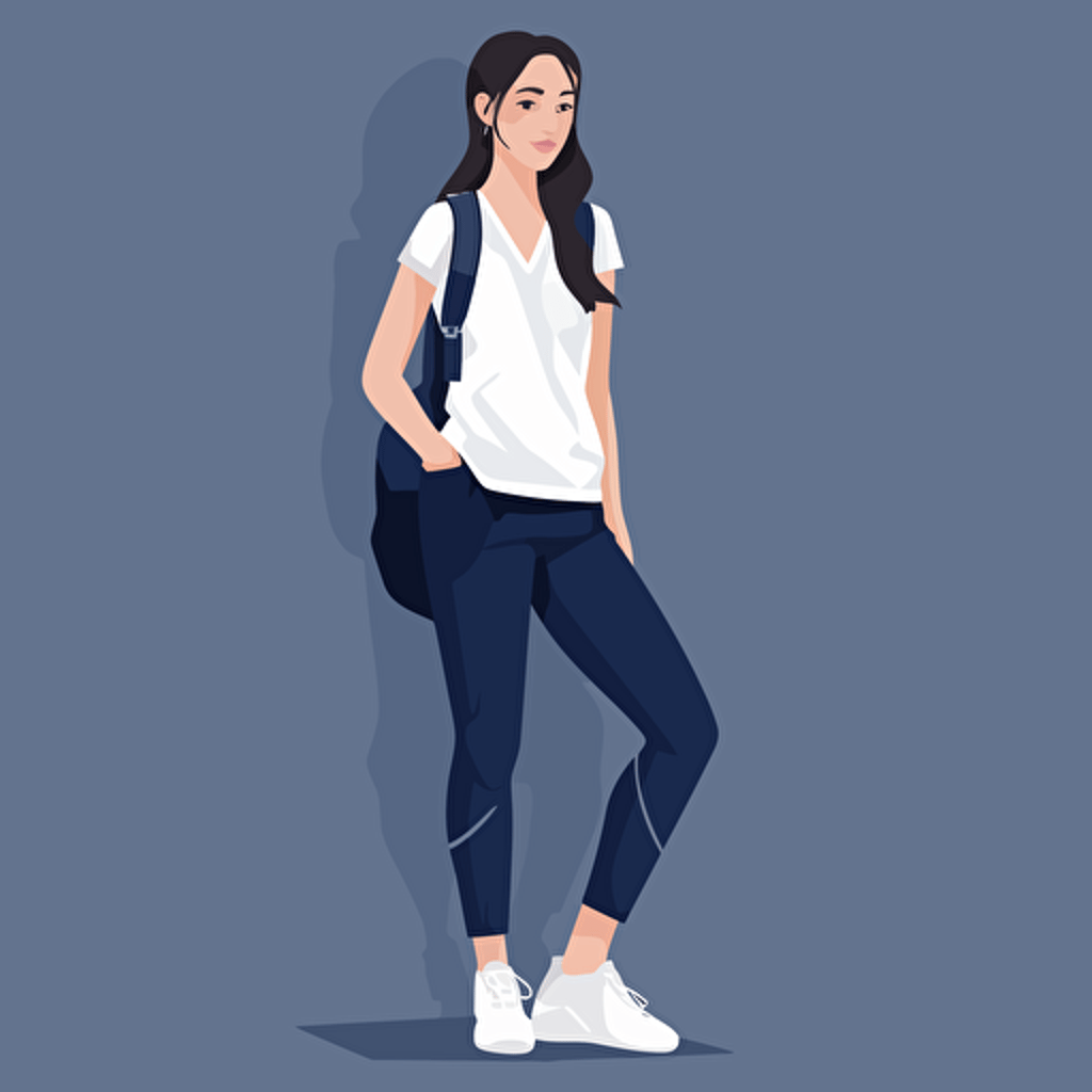 Flat shaded, Kurzgesagt style, 2D vector of a pretty, young, white girl. Elegant. Activewear clothing.