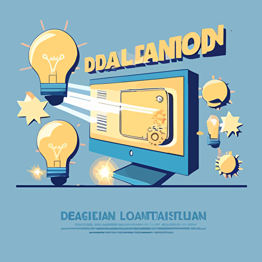 Demonstration of online advertising, flat style illustration for business ideas, flat design vector, industrial, light and magical, high resolution, engineering/ construction and design, colored cartoon style, light indigo and light gold, cad( computer aided design)