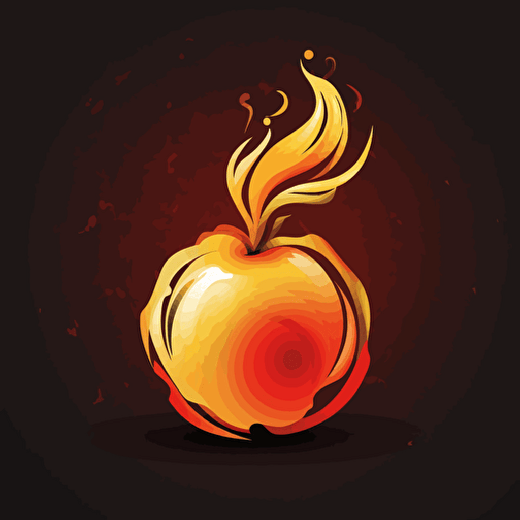 an apple on fire, 2d, vector art