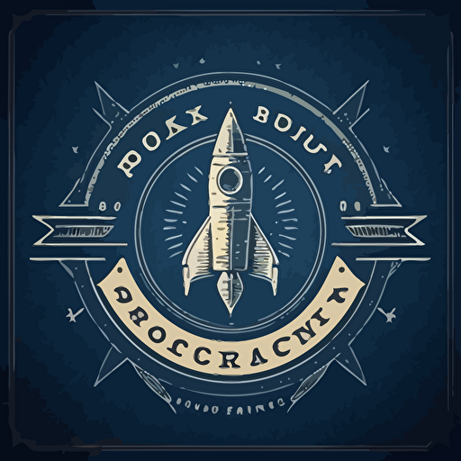 rocket company logo. blueprint look. vector image