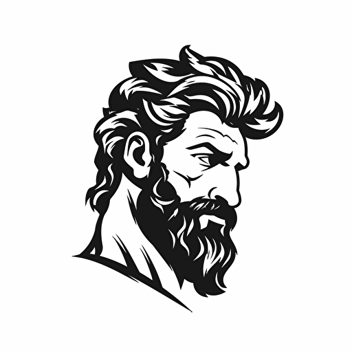 Alpha male ancient greek illustration, frontal looking, minimal, outline strokes only, black and white, logo, vector, minimalistic, white background