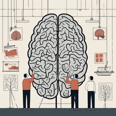 researchers standing in front of a gigantic brain