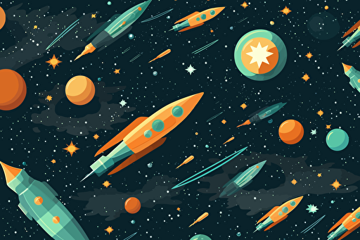 starry space sky, background design, miniature vector rockets flying through the sky diagonally, HD