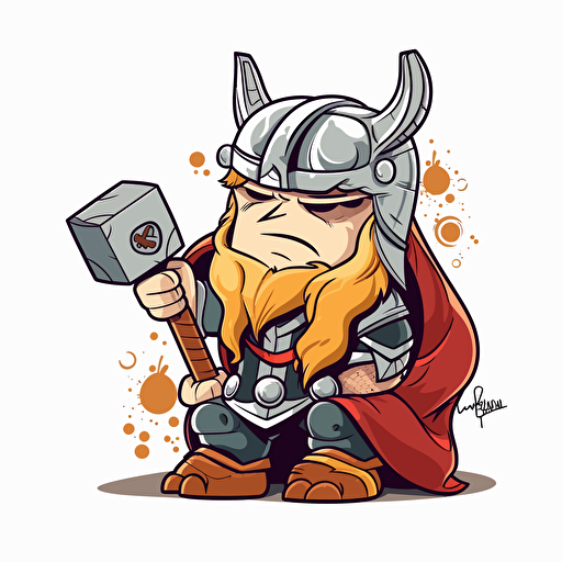 cute thor with mjölnir, Sticker, Adorable, Intense Colors, Pixar, Contour, Vector, White Background, Low Detailed