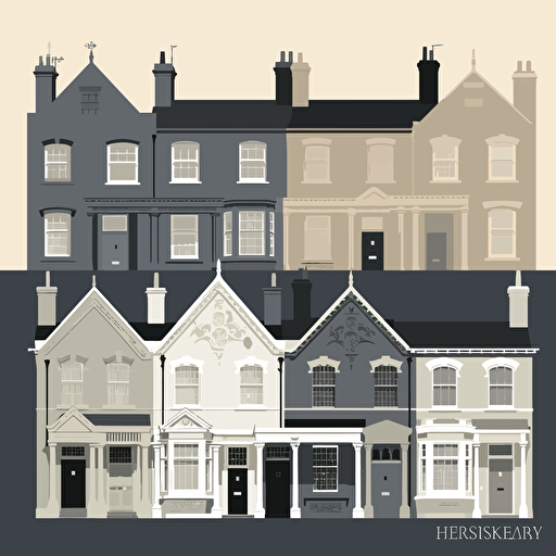 Flat 2d vector-style silhouettes of houses in Wellingborough UK, one color only, no tones