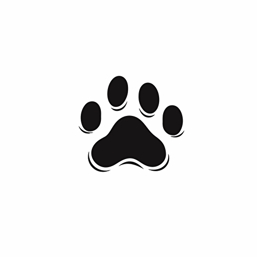 wisdom dog footprint illustration, rounded, no sharp edges, minimal, outline strokes only, black and white, logo, vector, minimallistic, white background