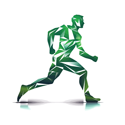simple vector art logo, stylized design, a body that is working out, green and white colors, with shadows, pure white background, modern