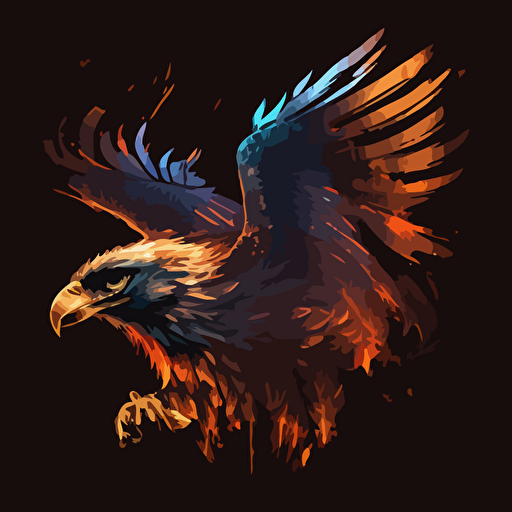 diving eagle, made of fire, bombs in it's talons, vector art