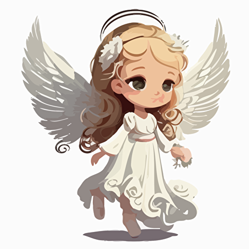 vector image, cute angel girl in white dress