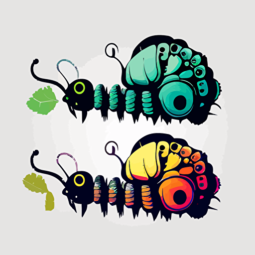 black and white catterpillar transforms to colorful butterfly vector simple drawing