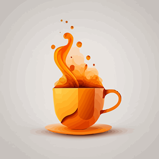 Un logo que incluya un vector minimalista de una taza de café color naranja cálido con humo saliendo en forma de una "S". Que el diseño sea minimalista con fondo blanco en alta calidad, que exprese calidez