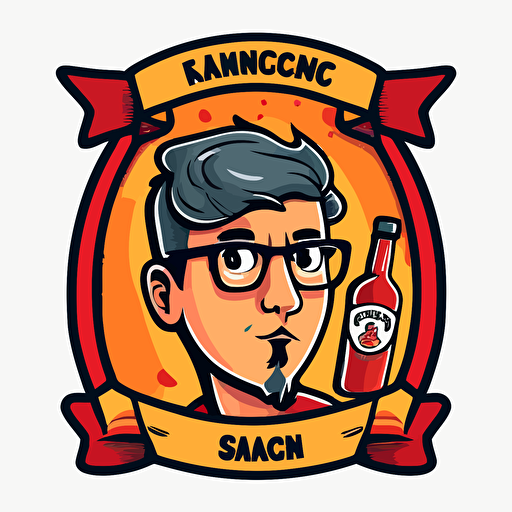 an emblem of a hot sauce company, simple vector, with TikTok personality Danny Garrison as a mascot.no shading detail