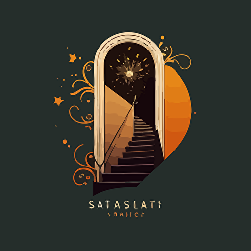 vector art of a door connect to a stair, looking up from under, simple logo style