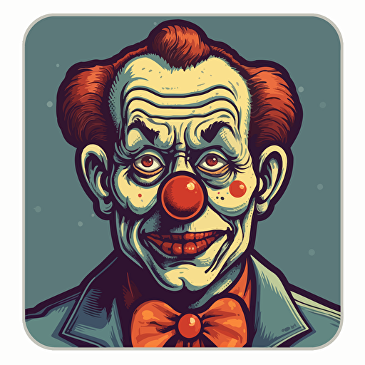 1970s clown, cartoon, vector, sticker, creepy, horror, strange