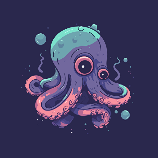 flat 2d vector logo of a cute octopus, muted purple and blue colors, 80s,galaxy-inspired