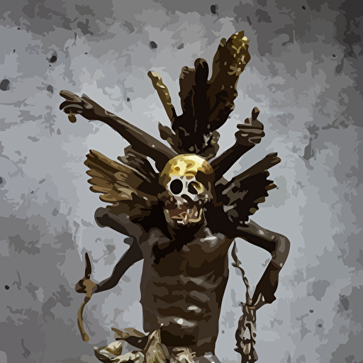 jean michel basquiat bronze statue icarus reaching sun skull mask wings corrupted glitched greek sculpture glowing quartz crystal skull wreath ferns abstract milky quartz eyes large flying monster eyes flowing sakura silk fabric flowers baroque elements human skull length view baroque element intricate artwork caravaggio birds birds background trending artstation halo octane render cinematic hyper realism octane render 8k depth field 3d