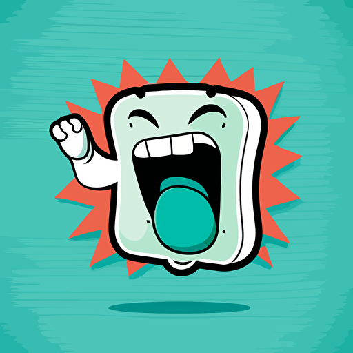 a sitck of gum with a face thats screaming, vector logo, vector art, emblem, simple, cartoon, 2d
