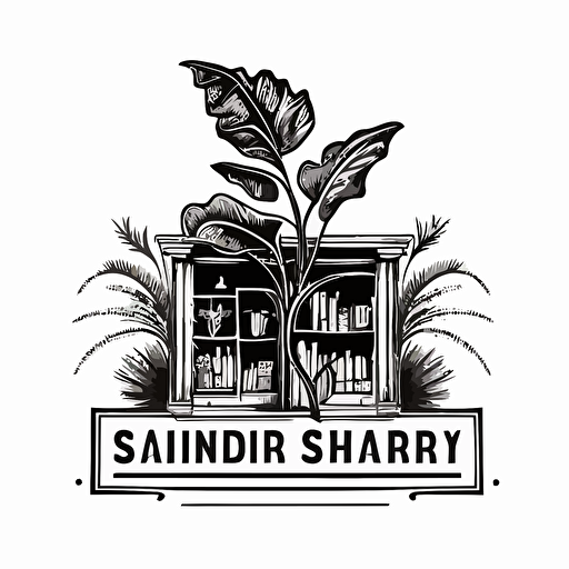 A logo for a bookstore with a plant , extreme simplify design sketch, symbol , vector style, on a plain white background