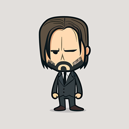 john wick with very big head and small legs, cartoon 2d vector art